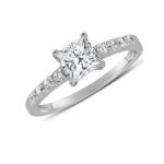 Princess and Half Shoulder Round Solitaire Ring
