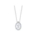 Oval Diamond Halo Pendant in White Gold